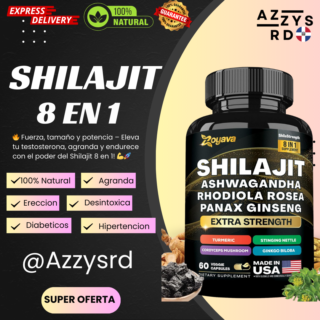 🌿 UltraShilajit™ 8 en 1 – Fórmula Premium 💊 60 Cápsulas | 100% Puro, Natural y Orgánico 🌍 Con Shilajit + Ashwagandha + Rhodiola Rosea + Panax Ginseng y más