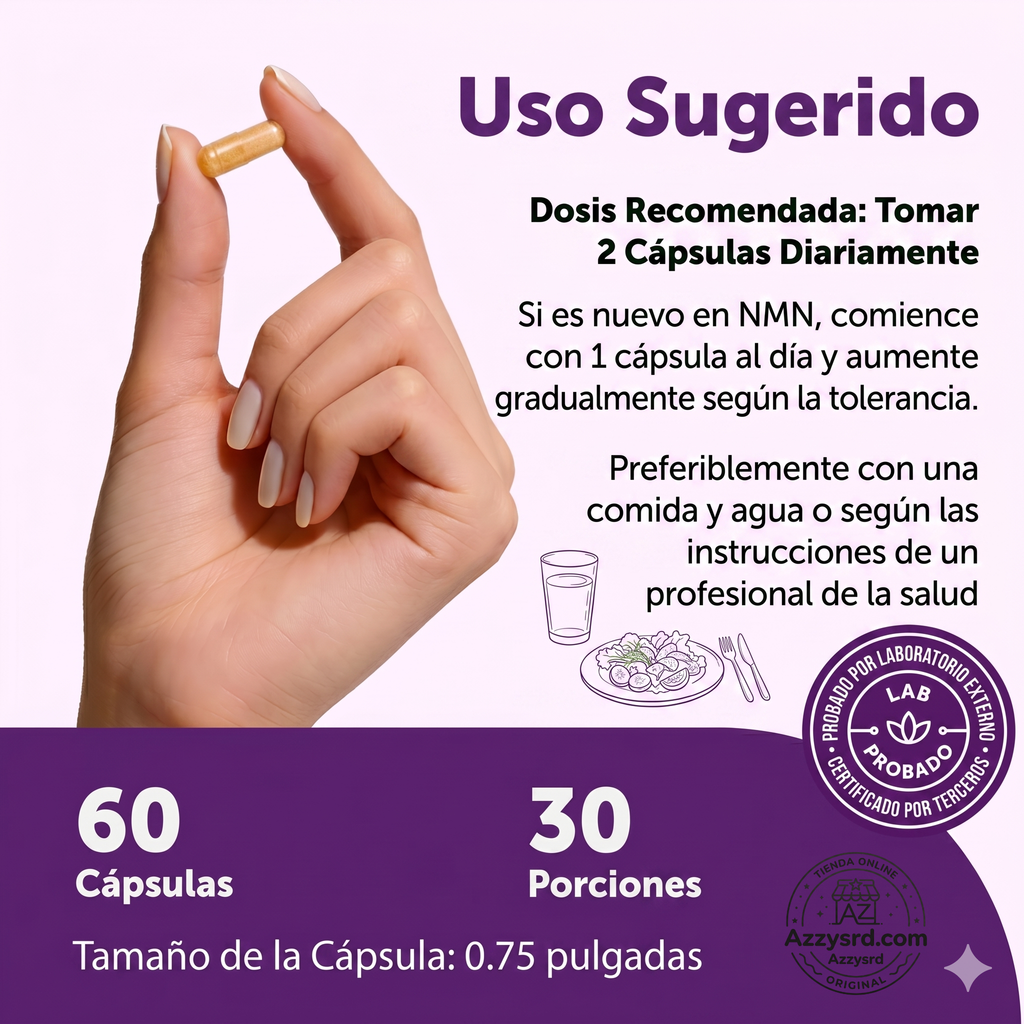 🧬Complejo NMN 10 en 1 de 1000 mg (60 Cápsulas) | Con Mononucleótido de Nicotinamida, Resveratrol, CoQ10, Quercetina y Glutatión | Potente Precursor para Energía Celular y Antienvejecimiento🌿