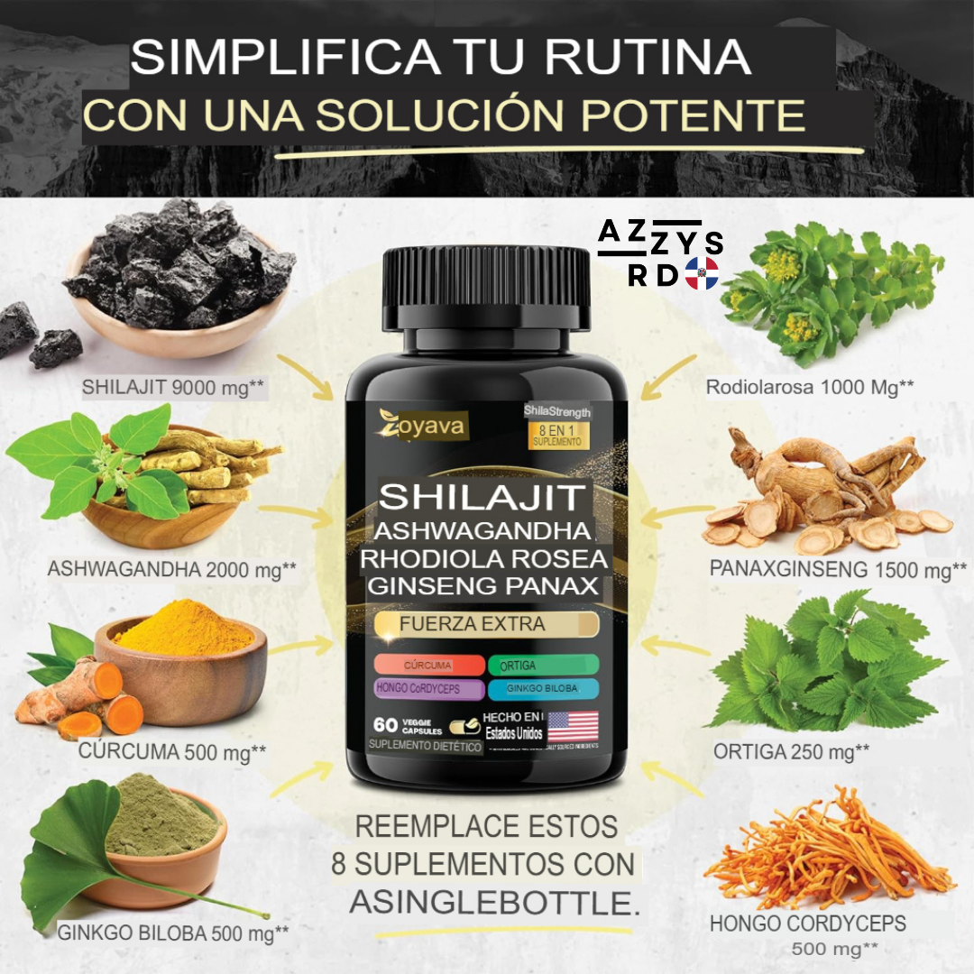 🌿 UltraShilajit™ 8 en 1 – Fórmula Premium 💊 60 Cápsulas | 100% Puro, Natural y Orgánico 🌍 Con Shilajit + Ashwagandha + Rhodiola Rosea + Panax Ginseng y más