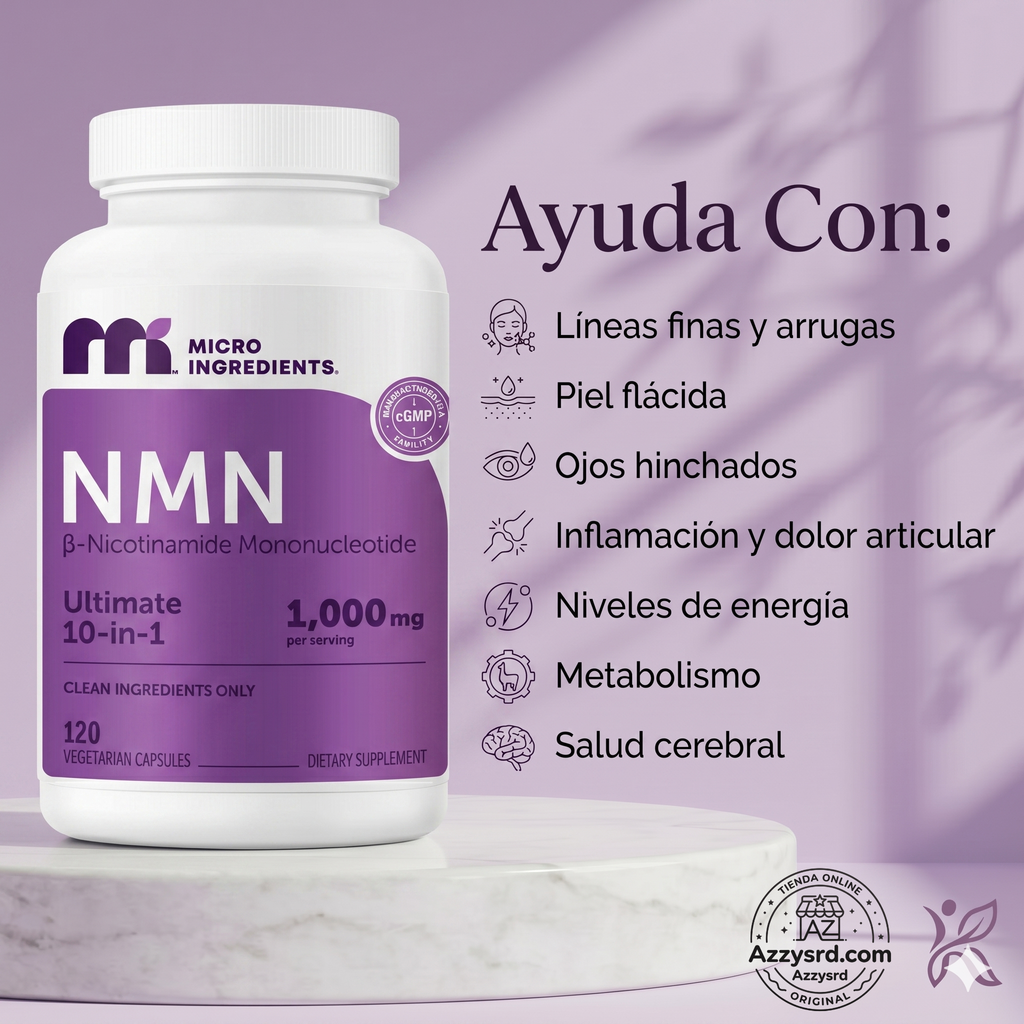 🧬Complejo NMN 10 en 1 de 1000 mg (60 Cápsulas) | Con Mononucleótido de Nicotinamida, Resveratrol, CoQ10, Quercetina y Glutatión | Potente Precursor para Energía Celular y Antienvejecimiento🌿
