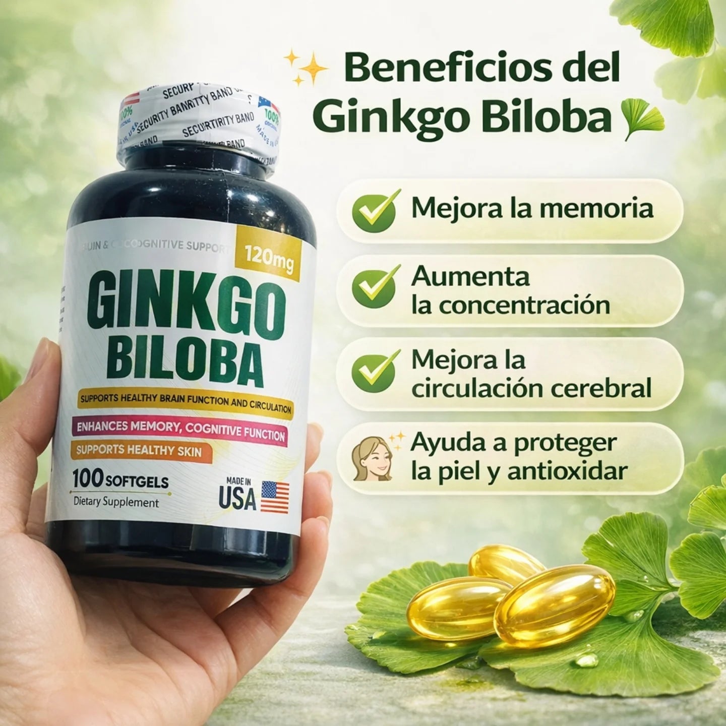 Ginkgo Biloba 120 mg ✨ Tu compañero mental para una concentración ininterrumpida