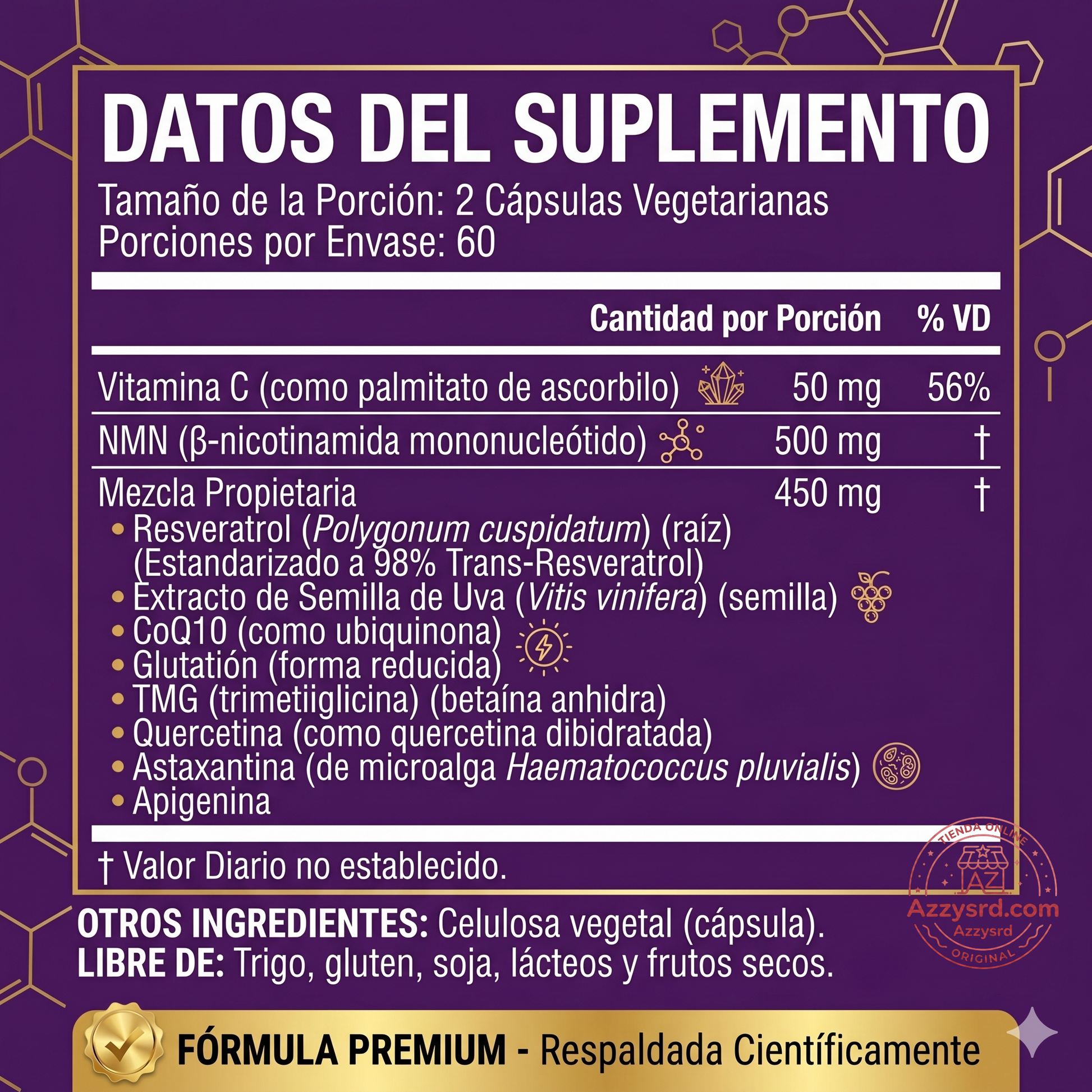 🧬Complejo NMN 10 en 1 de 1000 mg (60 Cápsulas) | Con Mononucleótido de Nicotinamida, Resveratrol, CoQ10, Quercetina y Glutatión | Potente Precursor para Energía Celular y Antienvejecimiento🌿