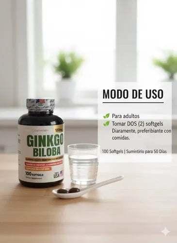 Ginkgo Biloba 120 mg ✨ Tu compañero mental para una concentración ininterrumpida